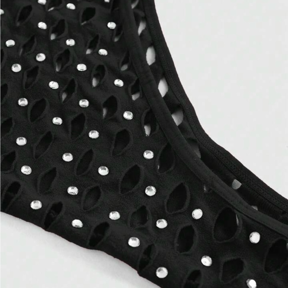Black Fishnet Rhinestone Bodysuit - Picture 2 of 2